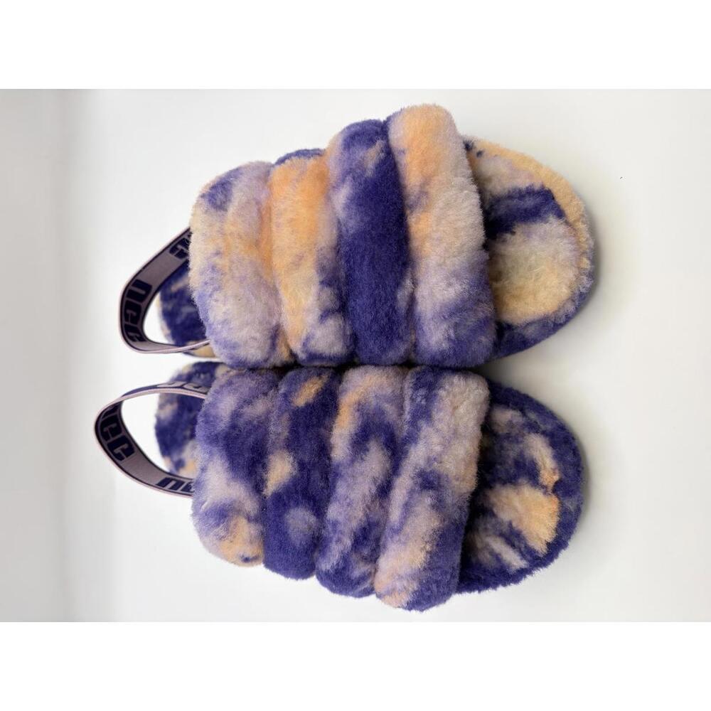 UGG Fluff Yeah Slide Tie Dye Purple Peach Shearling Platform Slippers Size 6 - Picture 2 of 14